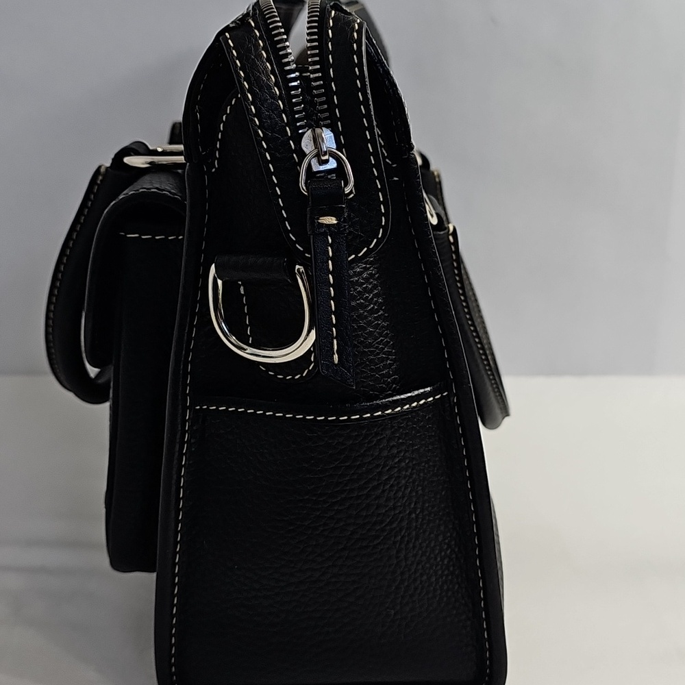 DOONEY & BOURKE Black Leather Double Pocket Tote Satchel Shoulder & Coin‎ Bag - Picture 9 of 16